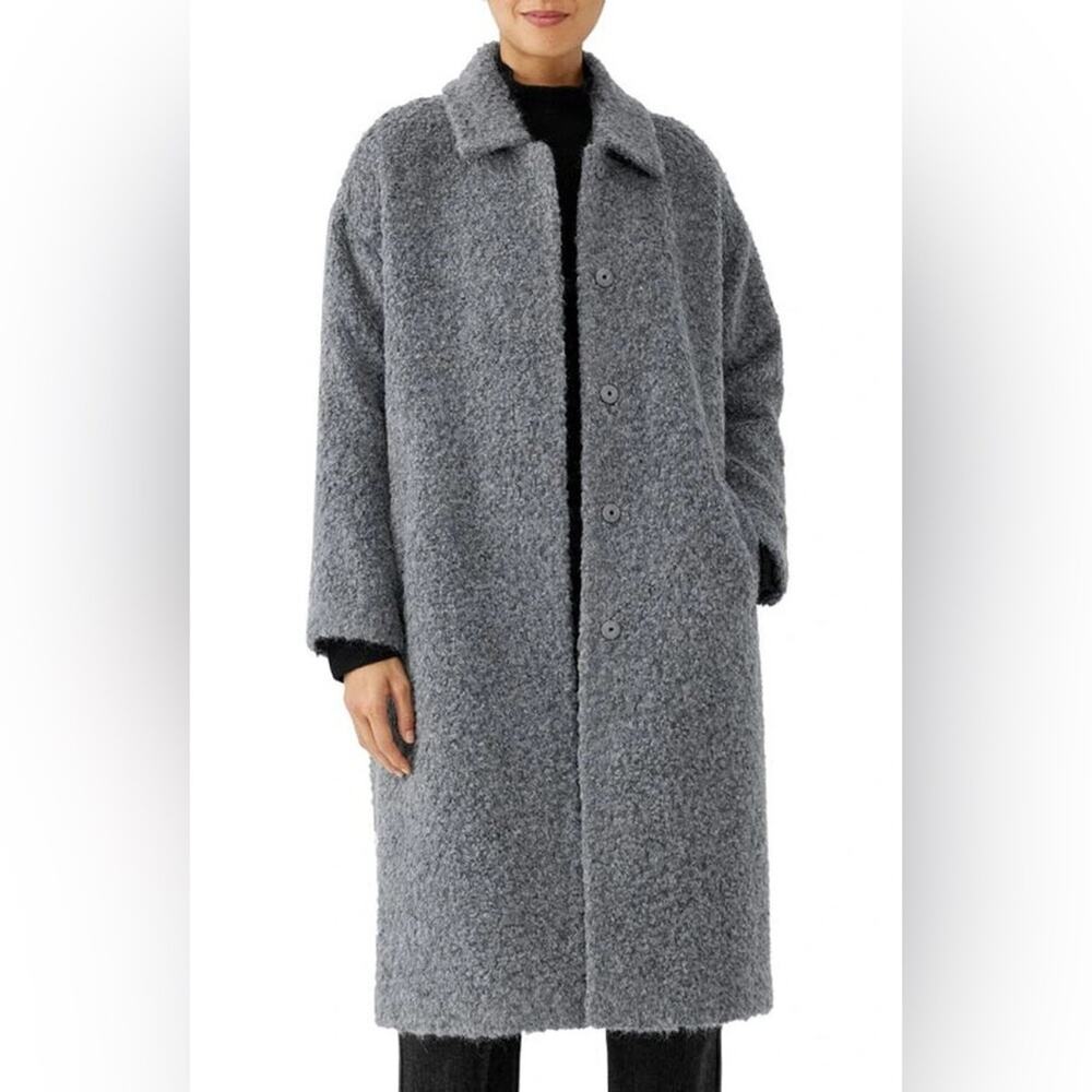 EILEEN FISHER Alpaca Boucle Classic Collar Coat M MIDI Jacket Ash Gray $698